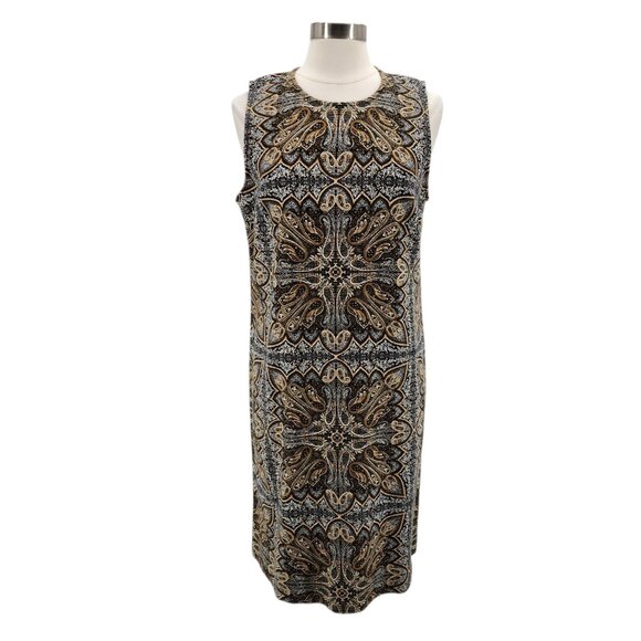 J. Jill Womens Medium Dress Paisley Print Shift Dress Boho Tan White Black Boho - Picture 9 of 9